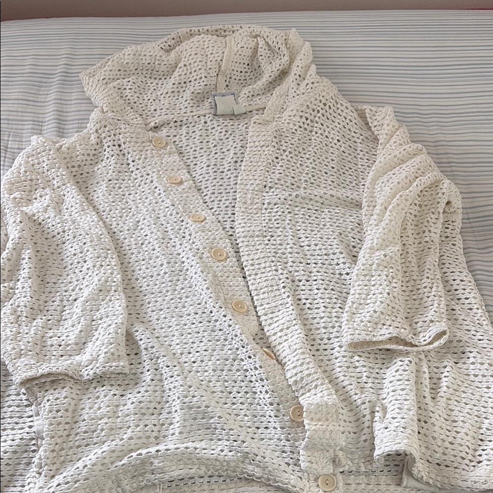 Cream Textured Knit Swim Coverup